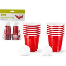 Beer Pong Game, 1.5 Ounce Disposable Red Party Cup Plastic Shot Glasses, Red, Set Of 12 Cups And 2 Pong Balls - Mini Beer Pong Set - View 1