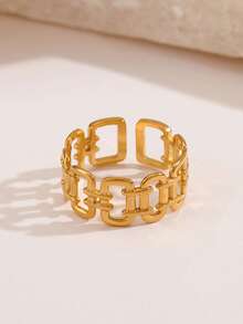 1pc 18K Gold Plated Stainless Steel Minimalist Geometric Line Open Ring, Suitable For Women's Daily Wear - Gold - View 4