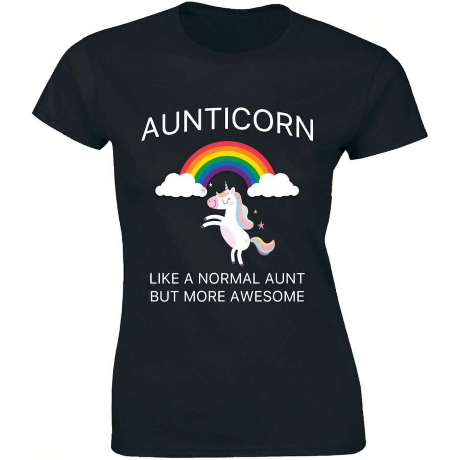 Aunticorn Like A Normal Aunt But More Awesome - Cute Rainw Unicorn Women's Tee.Jpg - 黑色 - 查看 1