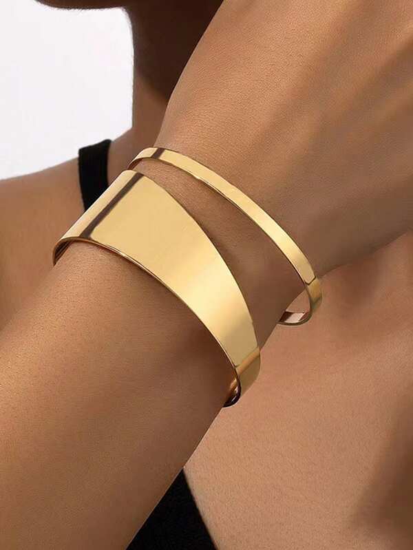 1 pieza Brazalete ajustable de metal geométrico liso y hueco con diseño exagerado y glamoroso de Yin Yang, uso versátil diario para mujeres