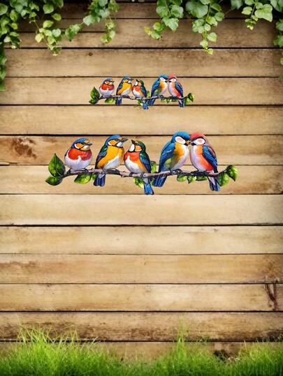 1 Piece Colorful Metal Birds On Branch Wall Decor - Outdoor & Indoor Hanging Sculpture For Patio, Garden, Home