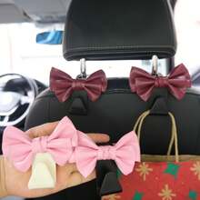 AD High-End Leather Bowknot Multi-Function Car Seat Back Hook, Hanging Organizer - White Powder - View 3