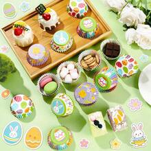 100pcs Standard Easter Cupcake Liners, Printed With Easter Eggs, Rabbits, Carrots Patterns, Colorful Cupcake Wrappers, Suitable For Holiday Spring Birthday Party Baking Supplies - Multicolor - View 2