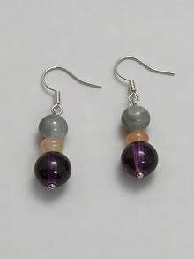 1 Pair Elegant Fashion Three-Tone Beaded Pendant Earrings, Suitable For Women's Daily, Party, Travel Wear, Unique Charming Versatile Jewelry Gift - Silver - View 3