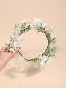 1 件女孩欧美风格仿花花环，仿褶皱花蕾玫瑰，小花蕾花环，优雅绣球花，海棠花花环，适合海滩、摄影、发饰，可调节缎带 - 彩色 - 查看 11