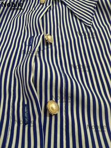 Women's Short Sleeve Striped Dress Shirt Elegant Blouse With Buttons On The Front Office - 藍色條紋 - 查看 3