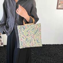 Countryside Style Linen Tote Bag, Bamboo Handle Large Capacity Tote Bag, New Spring/Summer Retro Jacquard Bamboo Handle Linen Texture Commuter Bag - Multicolor - View 10