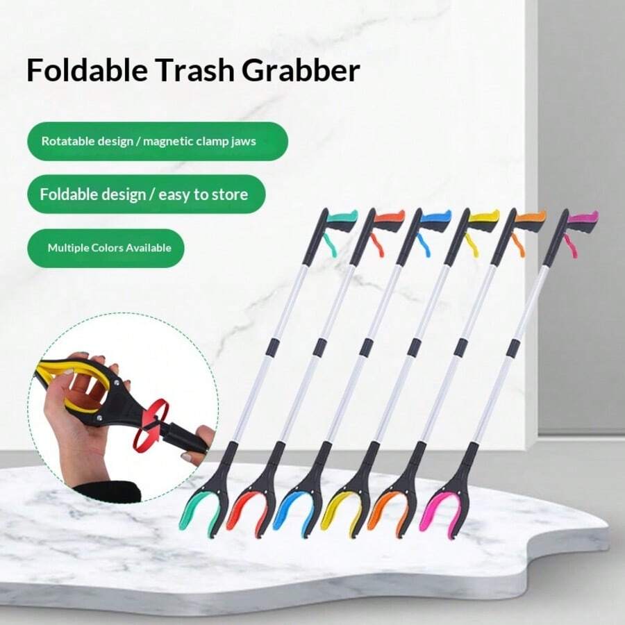 Foldable Long Handle Trash Picker, Multifunctional Sanitation Litter Grabber, Compact Portable Waste Tongs