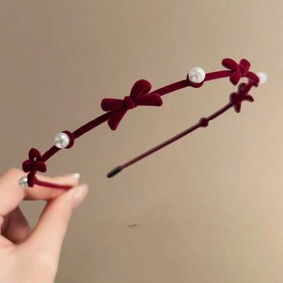 1pc Women's Velvet Bow Headband, Fairy-Like Elegant Bowknot Hair Accessory