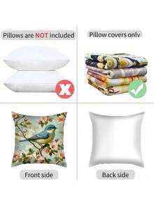 1 chiếc vỏ gối trang trí bằng vải nhung mềm mại, in họa tiết hoa và chim tối giản, in một mặt, có khóa kéo - Có thể giặt máy, phù hợp với nhiều phong cách phòng, gối trang trí - Không thêu. - Nhiều màu - Xem 4