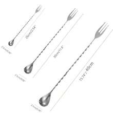 1 pieza Cuchara de bar de acero inoxidable 18/8 para bartenders, cuchara de bar larga y corta para mezclar bebidas, té de burbujas y agitador para mezclar bebidas, para exteriores y campamento - Plateado - Ver 3