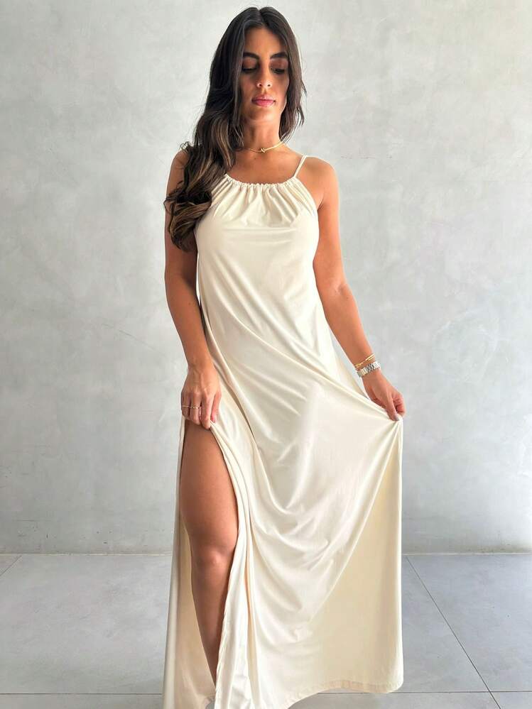 Sexy Casual Backless Dress In Knit Fabric For Beach, Everyday, And Summer - Trắng ngà - Xem 7