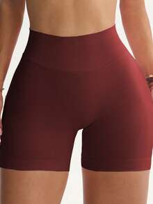 女士高腰红色健身短裤 - 提臀、收腹、塑形 | 圣诞健身服、高腰收腹短裤、隐形提臀紧身裤、骑行短裤、女士平角内裤、束腰带、大码、黑色短裤、短款、紧身短裤、女士平角内裤 - 酒紅色 - 查看 2