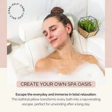 1个浴枕，尺寸为35x33x8厘米。用于浴缸，支撑颈部、头部和背部，配有防滑吸盘和透气网布。由于产品采用真空压缩工艺，收到后可轻拍或置于阳光下晾晒一段时间，以恢复其蓬松度。 - 白色 - 查看 9