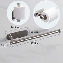 1pc Stainless Steel Wall-Mounted Toilet Paper Holder, Drill-Free Bathroom Kitchen Storage Rack - Multicolor - View 14