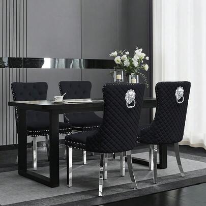 M-V-O Luxury Velvet Dining Chair With Ring Knocker Soft Upholstered Accent Chair For Living Room, Kitchen & Bedroom Stylish Modern Home Furniture