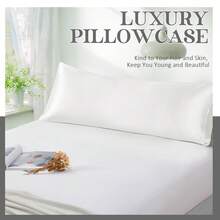 缎面抱枕套，类似丝绸抱枕套，信封式开口，丝滑凉爽长枕套，呵护秀发和肌肤，20x54英寸 白色 - 白色 - 查看 2