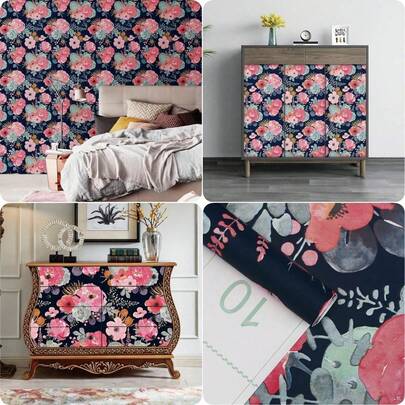 1 Roll Watercolor Floral Pattern Wallpaper, PVC Self-Adhesive Furniture Wall Sticker, Home Decor For Bedroom, Living Room, Entrance, Corridor, 17.7inX39.3in/118.1in/196.8in