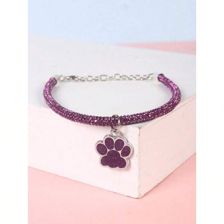 A Fashionable Fine Rhinestone Claw Print Pendant Necklace For Cats And Dogs, Suitable For Pet Cats And Dogs To Use At Home And Outdoors - Purple - View 1