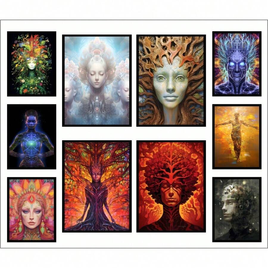 Set Of 10 Decorative Framed Prints, Transcendental Theme - KIT 668 - View 1