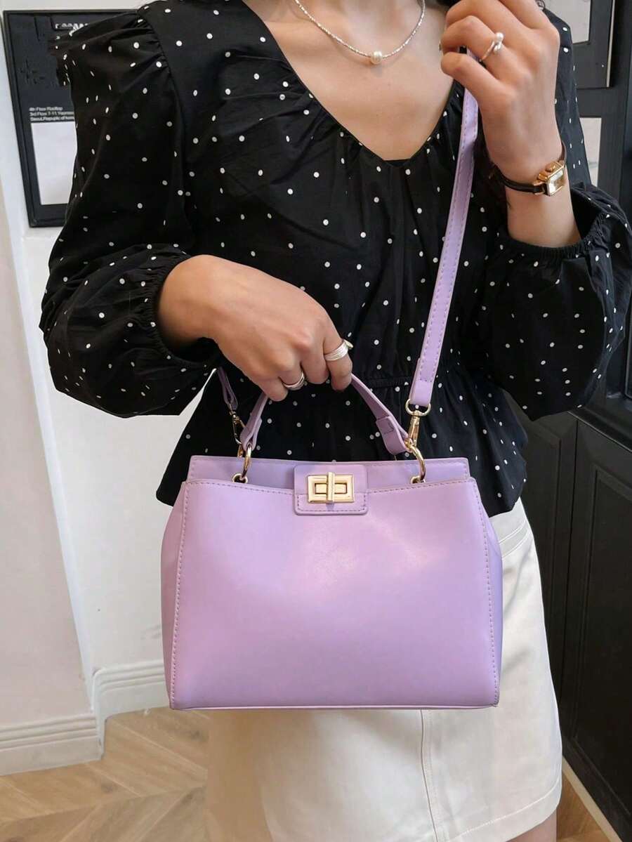 Fashionable Minimalist Solid Color Shoulder Crossbody Square Handbag For Women - Purple - View 1