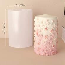 1pc 3D Embossed Floral Pattern Cylinder Candle Silicone Mold - White - View 2