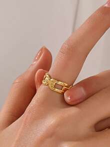 1pc 18K Gold Plated Stainless Steel Fashionable Geometric Open Ring, Suitable For Women's Daily Wear - Gold - View 2