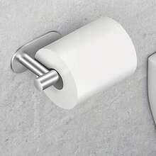 1pc Stainless Steel Wall-Mounted Toilet Paper Holder, Drill-Free Bathroom Kitchen Storage Rack - Multicolor - View 9