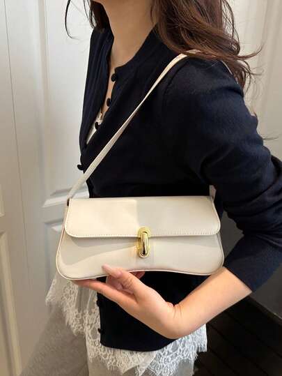 Bolso de hombro con decoración de metal de unicolor, estilo minimalista y elegante, adecuado para compras, billetera, mujeres jóvenes, estudiantes universitarias, recién incorporadas al mundo laboral, damas de oficina. Excelente para oficina, universidad, trabajo, negocios, trabajo duro, actividades al aire libre, viajes y salidas