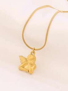1件装不锈钢天使吊坠项链，女士时尚精致18K镀金饰品，项链项链 - 項鍊 - 查看 2