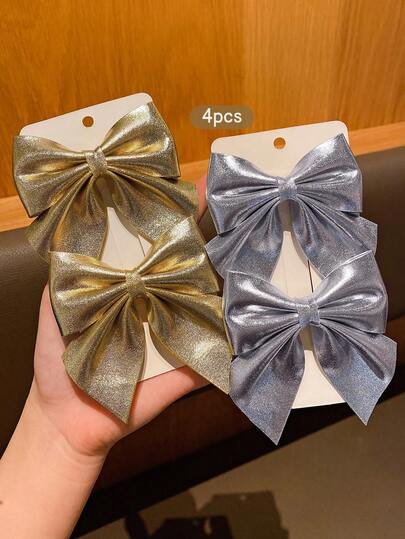 4pcs Gold & Silver Fashionable Korean Style Sweet Hair Clips, Suitable For Daily Use