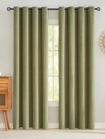1pc Comfortable Chenille Fabric Anti-Pilling High-End Blackout Curtain, Elegant Jacquard Vintage Olive Green Bedroom Thick Drape, Smooth And Refreshing
