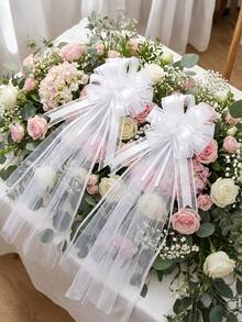 6件套大型婚纱，带拖尾头纱，白色蕾丝教堂椅套，走道装饰，婚车装饰，新娘礼物，活动/生日/周年纪念装饰，大蝴蝶结 - 多色 - 查看 8