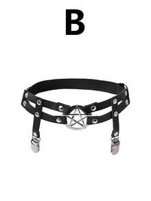 1/3Pcs Adjustable Star-Shaped Leg Garter With Anti-Slip Clips, Elastic Gothic Thigh Ring Garter For Women And Girls - Black - View 8