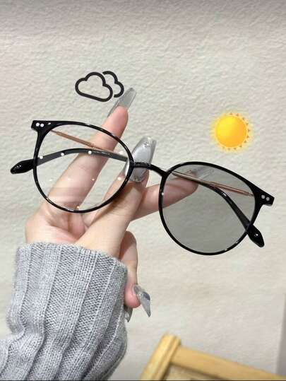 Kính mắt kim loại đổi màu kiểu cổ điển mới, gọng kính mắt mèo, kính thời trang không cần toa thuốc dành cho sinh viên đại học.