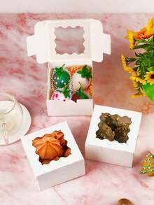 10/5PCS/1PC/White Cookie Boxes 6x6x3 Inches Easy Assemble Macaroon Pastry Boxes Bakery Boxes With Window For Bakery - White - View 2