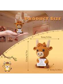 1件针织高地牛，趣味可爱积极向上的钩针编织励志玩偶，附赠正能量卡片，是送给朋友、家人和聚会的鼓舞人心的针织玩具礼物…… - 彩色 - 查看 3