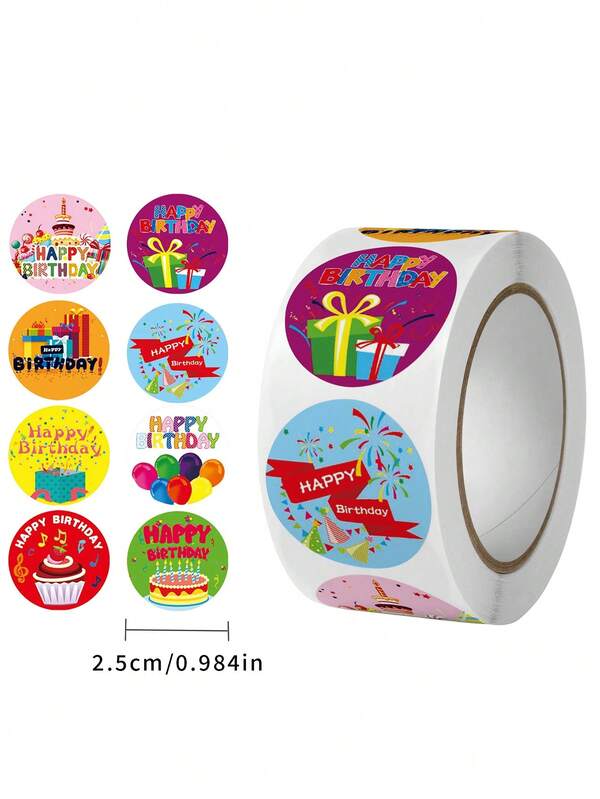 1 Roll Floral Craft Decoration Stickers, Thank You Seal Envelopes, Happy Birthday Decorative Stickers