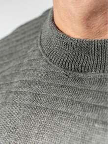 Men's Blouse, Textured Knit Sweater, Round Neck, Long Sleeve, Old Money, Men's Clothing, Winter, Work, Party - 石墨 - 查看 2