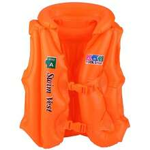 Chaleco inflable para nadar,  3 colores: amarillo, naranja y azul, chaleco salvavidas inflable portátil para natación, deportes acuáticos para niños de 6 y 10 años. - Naranja - Ver 1