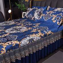 3pcs Lace Floral Printed Chiffon Bed Skirt Set (1 Bed Skirt + 2 Pillowcases), Comfortable Non-Slip Bedding Set, Suitable For Bedroom And Guest Room, Machine Washable, All Seasons - Parisian - View 5