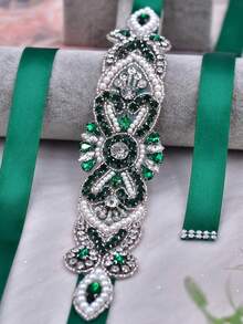 One Piece Handcrafted Rhinestone-Encrusted Luxury Wedding Belt, Exquisite And Sparkling Crystal Belt, Sturdy , Suitable For Weddings, Parties, Proms, Evening Gowns, Annual Meetings, And Various Other Occasions. - Silver + Black Ribbon - View 6