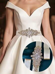 1 Stück goldener Braut-Schärpe, handgefertigter Kleidergürtel, vielseitiger Hochzeitskleid-Gürtel, geeignet für Hochzeit, Ehe, Abschlussball, Bankett - Gold + Elfenbeinband - Übersicht 1