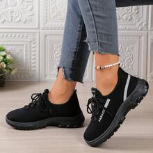 黑色女士防滑软底运动鞋，新款春秋季休闲平底鞋 - 黑色 - 查看 4