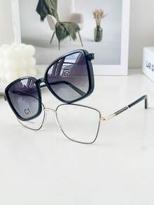 MELINDA FASHION Women's Fashion Sunglasses Clip-On 2-In-1 Frame + Sunglasses Perfect Gift For Friends For Everyday Use - Black - View 2