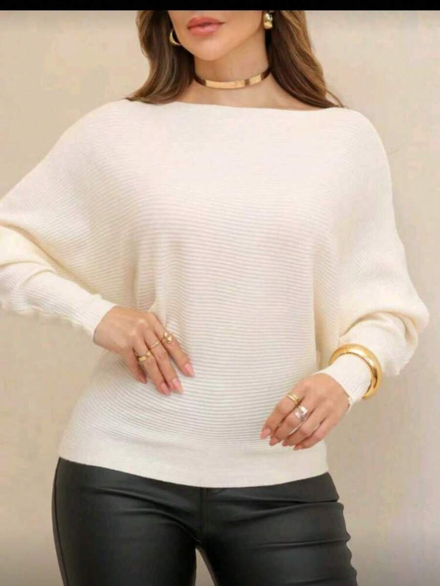 Women's Cold Weather Blouse, Batwing Ribbed Sweater, Modal Casual Winter - White - View 1