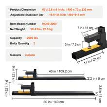 Pallet - 60 Zoll lang, 2000 lbs, Nicht Verstellbar - Visualizzare 7