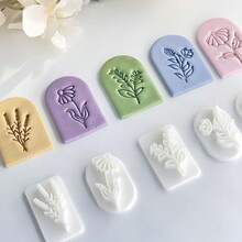 5pcs Spring Series Leaf & Daisy Shape Stamp Molds, Polymer Clay Mold Set, DIY Jewelry Pendant Tools For Clay Art - White - View 3