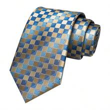 1/2/3/4/5 Pcs Men's Blue Plaid Necktie, Pocket Square, Silver Tie Clip, Cufflinks And Lapel Pin Combination Set, For Workplace, Business, Meetings, Weddings - Baby Blue - View 2