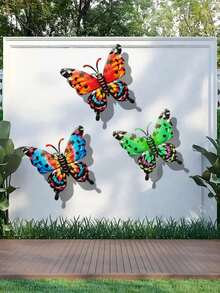 1 pieza/3 piezas Decoración de pared de mariposa 3D vibrante de metal, decoración de arte de hierro, adecuada para jardín, patio, sala de estar, dormitorio, patio, balcón, arte de cerca al aire libre, regalo para amigos y familiares - A - Ver 3